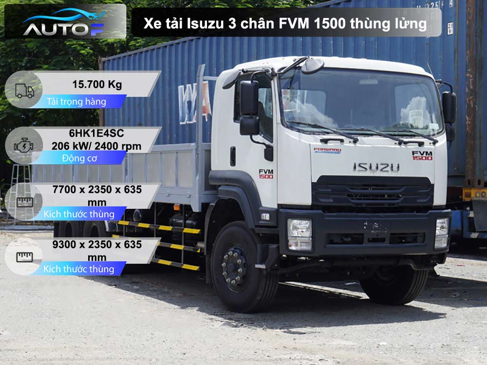 Xe tải Isuzu 3 chân FVM 1500 thùng lửng 15 tấn dài 7.7 mét và 9.3 mét